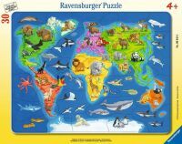 Ravensburger 6641 Puzzle Weltkarte mit Tieren 30-48 Teile