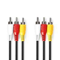 Nedis Composite-Videokabel / 3x Cinch-Stecker / 3x Cinch-Stecker / Vernickelt / 480p / 3.00 m / Rund / PVC / Schwarz / Umschlag