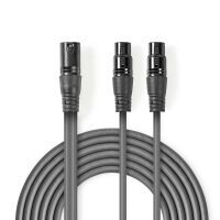 Nedis Balanced Audio-Kabel / XLR 3-Pin Stecker / 2x XLR 3-Pin Buchse / Vernickelt / 1.50 m / Rund / PVC / Dunkelgrau / Kartonhülle