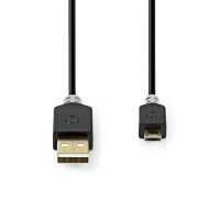 Nedis USB-Kabel / USB 2.0 / USB-A Stecker / USB Micro-B Stecker / 480 Mbps / Vergoldet / 1.00 m / Rund / PVC / Anthrazit / Box