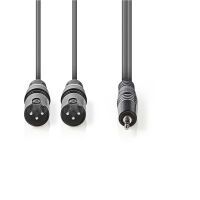 Nedis Balanced Audio-Kabel / 2x XLR 3-Pin Stecker / 3.5 mm Stecker / Vernickelt / 3.00 m / Rund / PVC / Dunkelgrau / Kartonhülle