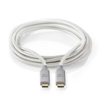 Nedis USB-Kabel / USB 3.2 Gen 2x2 / USB-C™ Stecker / USB-C™ Stecker / 100 W / 4K@60Hz / 20 Gbps / Vergoldet / 1.00 m / Rund / Geflochten / Nylon / Silber / Verpackung mit Sichtfenster