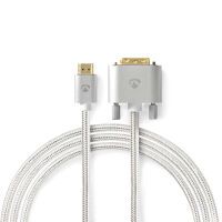 Nedis HDMI™ -Kabel / HDMI™ Stecker / DVI-D 24+1-Pin Stecker / 2560x1600 / Vergoldet / 2.00 m / Gerade / Geflochten / Silber / Verpackung mit Sichtfenster