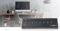 Nedis USB-Hub / USB Micro-B Buchse / USB-A Buchse / 8-Port port(s) / QC3.0 / USB 3.2 Gen 1 / Netzstromversorgung / Stromversorgung über USB / 5 Gbps / 8x USB