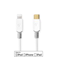 Nedis Lightning Kabel / USB 2.0 / Apple Lightning 8-Pin / USB-C™ Stecker / 480 Mbps / Vergoldet / 2.00 m / Rund / PVC / Weiss / Verpackung mit Sichtfenster