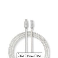 Nedis Lightning Kabel / USB 2.0 / USB-C™ Stecker / Apple Lightning 8-Pin / 480 Mbps / Vergoldet / 2.00 m / Rund / Geflochten / Nylon / Aluminium / Verpackung mit Sichtfenster