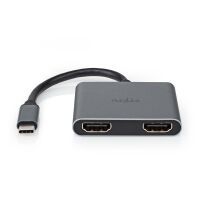 Nedis USB-C™ Adapter / USB 3.2 Gen 1 / USB-C™ Stecker / 2x HDMI™ / 4K@30Hz / 0.10 m / Rund / Vernickelt / PVC / Schwarz / Box