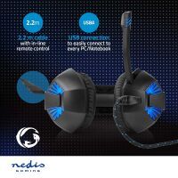 Nedis Gaming Headset / Über Ohr / Stereo / USB Type-A / 2x 3.5 mm / Klappbarer Mikrofon / 2.20 m / LED