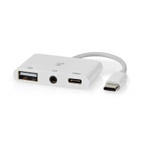 Nedis USB Multi-Port-Adapter / USB 2.0 / USB-C™ Stecker / USB-A Buchse / USB-C™ Buchse / 3.5 mm Buchse / 480 Mbps / 0.10 m / Rund / Vernickelt / PVC / Weiss / Box