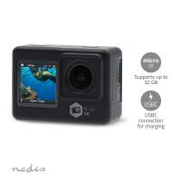 Nedis Action Cam / Dualer Bildschirm / 5K@30fps / 16 MPixel / Wasserdicht bis: 30.0 m / 80 min / Wi-Fi / App erhältlich für: Android™ / IOS / Inkl. halterung / Schwarz