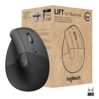 Logitech Lift Vertical Ergonomic Mouse for Business - Right-hand - Vertical design - Optical - RF Wireless + Bluetooth - 4000 DPI - Graphite