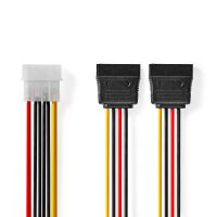 Nedis Interne Stromkabel / Molex Stecker / 2x SATA 15-Pin-Buchse / Vergoldet / 0.15 m / Rund / PVC / Mehrfarbig / Box