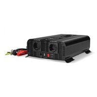 Nedis Power Inverter reine Sinus-Wellen / Eingangsspannung: 24 V DC / Geräteausgangsanschluss: Type F (CEE 7/3) / USB-A / USB-C™ / 230 V AC 50 Hz / 2000 W / Spitzenleistung: 4000 W / Schraubklemme / Reine Sinuswelle / Düse / Schwarz