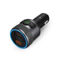 Nedis Kfz Audio FM Transmitter / Fest / freisprechend / 1 " / Amber Screen / Bluetooth® / PD 18 W / PD 24 W / Schnellladung / Bass Boost / Google Assistant / Siri / Schwarz