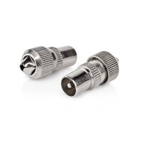 Nedis IEC (Coax) Stecker / Gerade / Stecker / Vernickelt / 75 Ohm / Schraube / Kabeleingangsdurchmesser: 7.0 mm / Metall / Silber / 2 Stück / Box