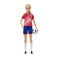 Mattel Barbie Fußballspielerin-Puppe, blond, Trikot mit der Nummer 9, Fußball, Stollenschuhe, Stutze