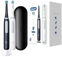 Oral-B iO 4 iO4 Doppelpack Elektrische Zahnbürste/Electric Toothbrush, Magnet-Technologie, 2 Aufsteckbürsten, 4 Putzmodi für Zahnpflege, Reiseetui, Designed by Braun, matt black/quite white