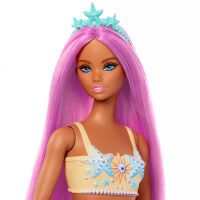 Mattel Barbie Meerjungfrau-Puppe mit pinkfarbenem Haar, weicher orangefarbener Schwanzflosse und Haa