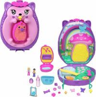 Mattel Polly Pocket Mama & Baby Igel Handtaschen-Spielset mit 2 Puppen & 16 Accessoires inklusive Ha