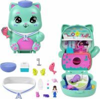 Mattel Polly Pocket Matrosenkatze-Schatulle, Spielset mit 1 kleinen Puppe und zwei Kätzchen, Spielze