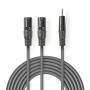 Nedis Balanced Audio-Kabel / 2x XLR 3-Pin Stecker / 3.5 mm Stecker / Vernickelt / 3.00 m / Rund / PVC / Dunkelgrau / Kartonhülle