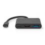 Nedis USB Multi-Port-Adapter / USB 3.2 Gen 1 / USB-C™ Stecker / HDMI™ Ausgang / USB-A Buchse / USB-C™ Buchse / 5 Gbps / 0.10 m / Rund / Vernickelt / PVC / Schwarz / Box